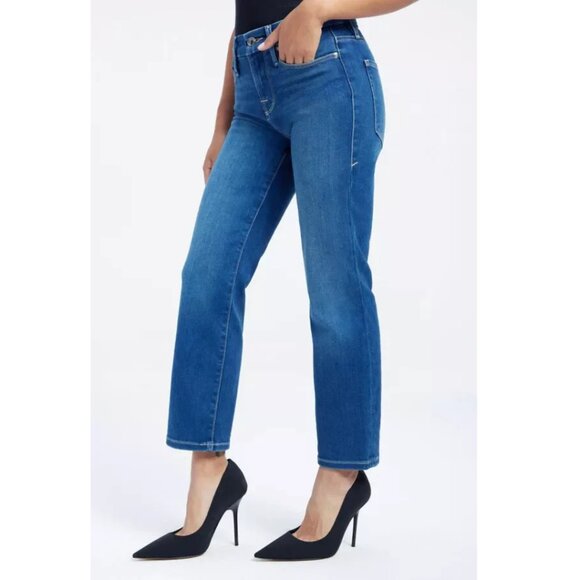 Good American Good Straight Leg Style GPS367T Blue 383 Stretch Mid Rise Size 0 - Picture 3 of 12